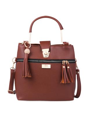 brown leatherette (pu) regular handbag - 17398471 - Standard Image - 5