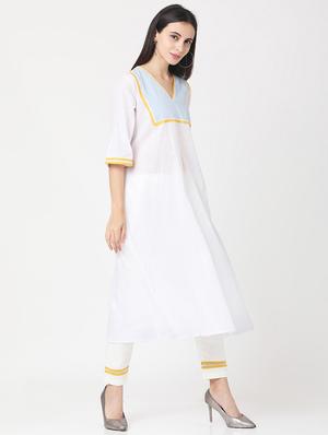 solid lace detailed kurta pant set - 17398807 - Standard Image - 2