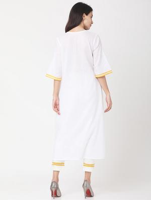 solid lace detailed kurta pant set - 17398807 - Standard Image - 3