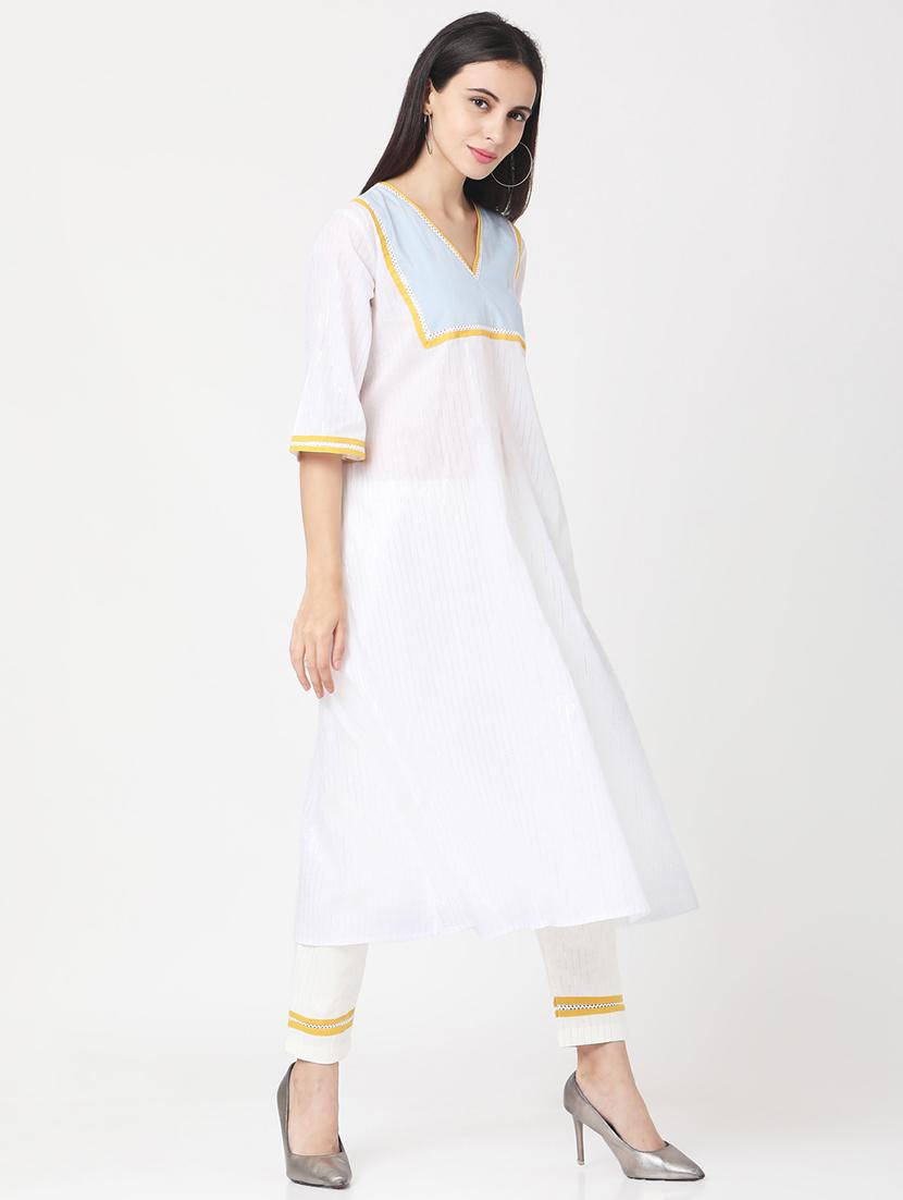 solid lace detailed kurta pant set - 17398807 - Zoom Image - 2