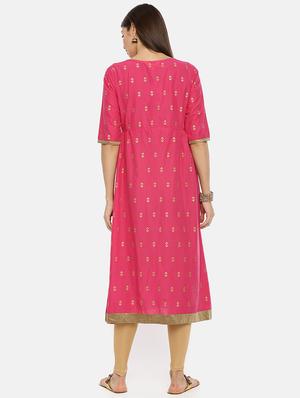 gold printed flared kurta - 17398825 - Standard Image - 3