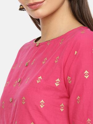 gold printed flared kurta - 17398825 - Standard Image - 5