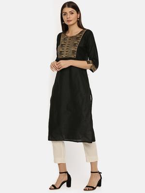gold printed straight kurta - 17398831 - Standard Image - 2