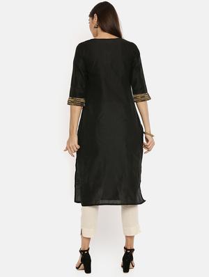 gold printed straight kurta - 17398831 - Standard Image - 3