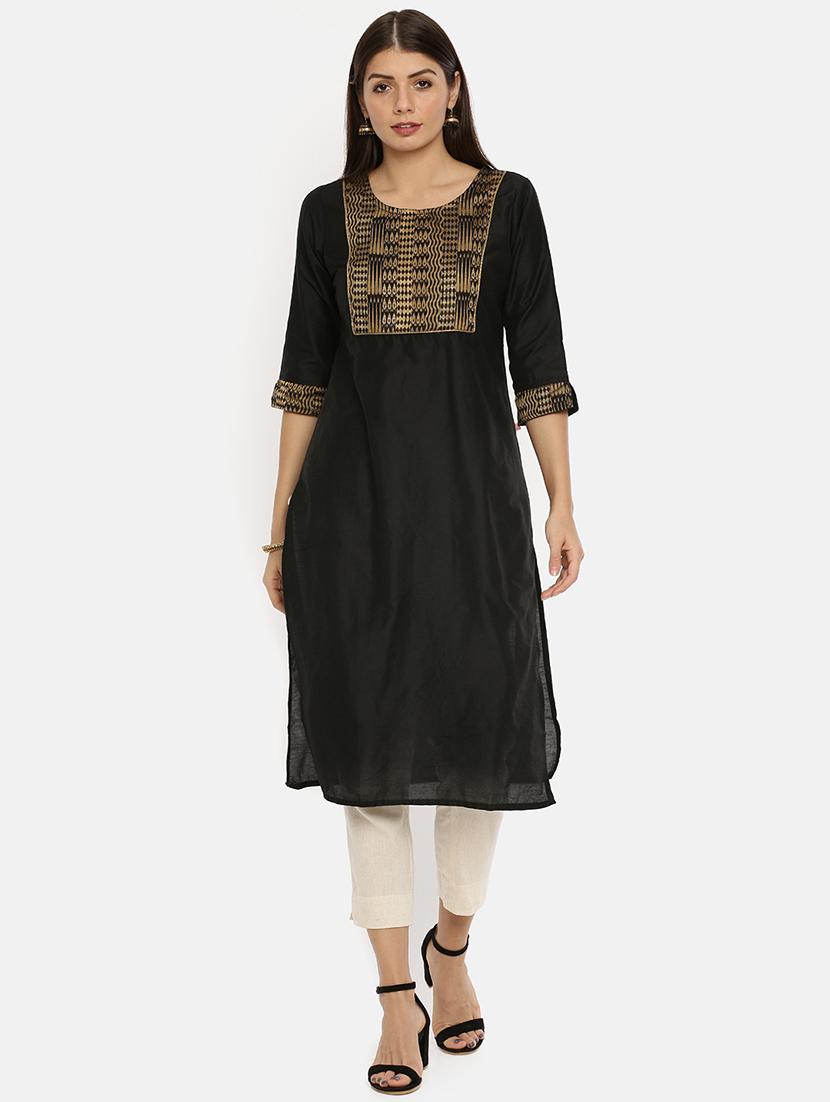 gold printed straight kurta - 17398831 - Zoom Image - 1