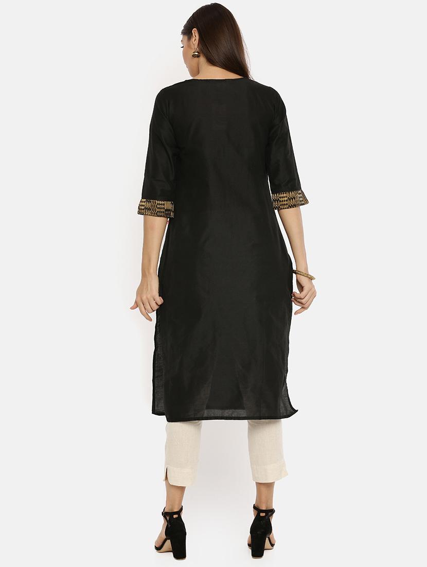 gold printed straight kurta - 17398831 - Zoom Image - 3