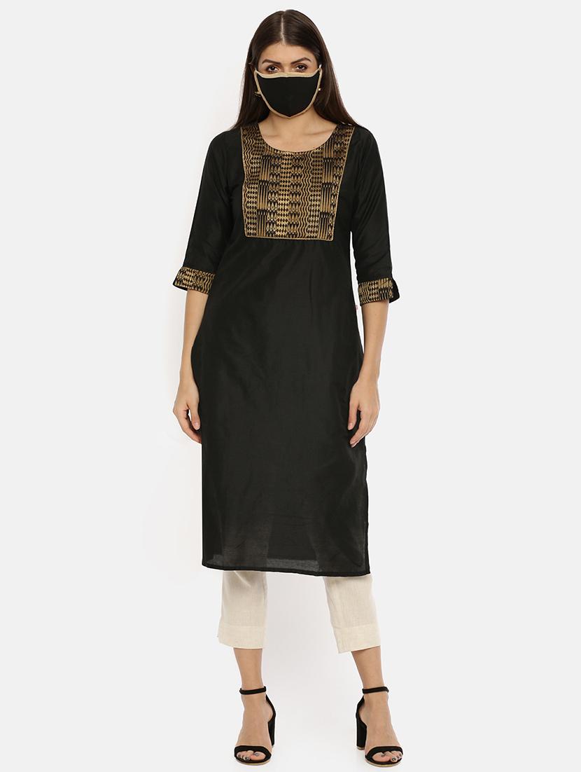 gold printed straight kurta - 17398831 - Zoom Image - 4