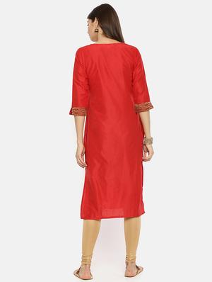 gold printed straight kurta - 17398832 - Standard Image - 3
