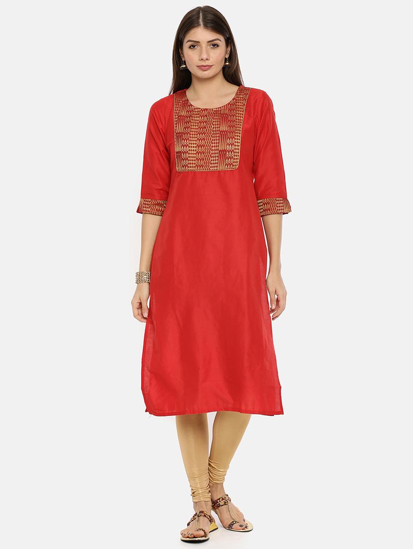 gold printed straight kurta - 17398832 - Zoom Image - 1
