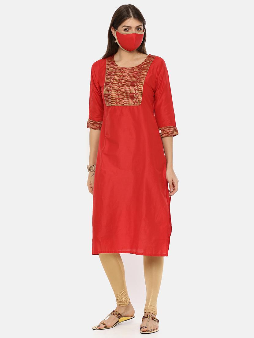 gold printed straight kurta - 17398832 - Zoom Image - 4
