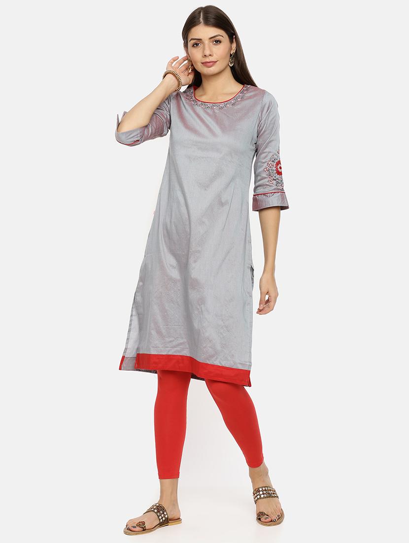 embroidered straight kurta - 17398835 - Zoom Image - 1