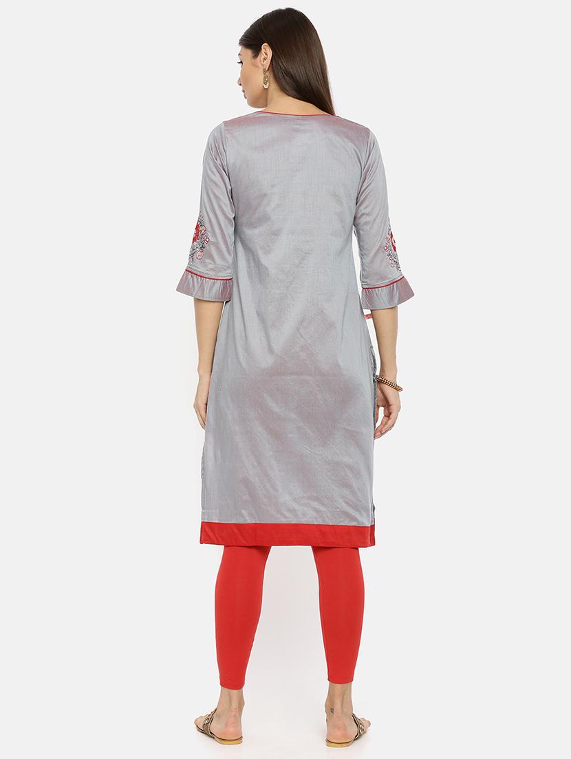 embroidered straight kurta - 17398835 - Zoom Image - 3
