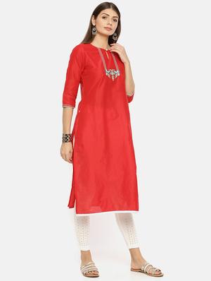 yoke embroidered straight kurta with face mask - 17398840 - Standard Image - 2