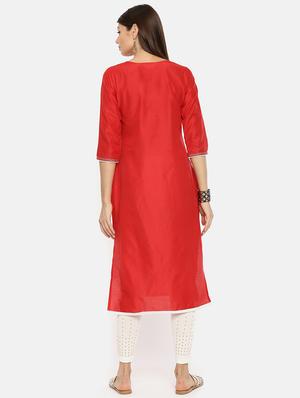 yoke embroidered straight kurta with face mask - 17398840 - Standard Image - 3