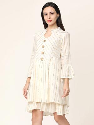 mandarin neck flared dress - 17398847 - Standard Image - 2