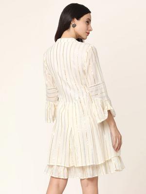 mandarin neck flared dress - 17398847 - Standard Image - 3