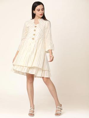 mandarin neck flared dress - 17398847 - Standard Image - 4