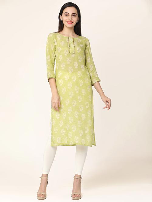 printed silk straight kurta - 17399039 - Standard Image - 1