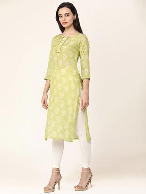 printed silk straight kurta - 17399039 - Standard Image - 2