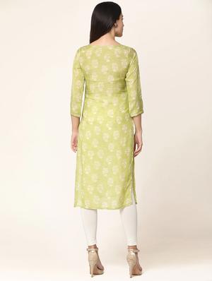 printed silk straight kurta - 17399039 - Standard Image - 3