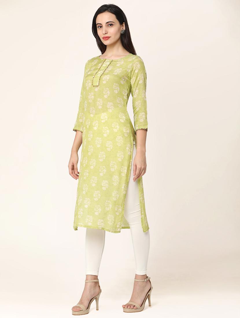 printed silk straight kurta - 17399039 - Zoom Image - 2