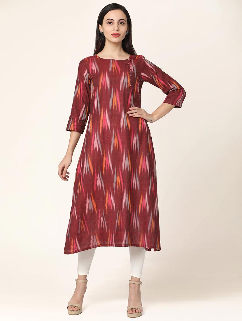 ikat printed a-line kurta - 17399040 - Zoom Image - 1