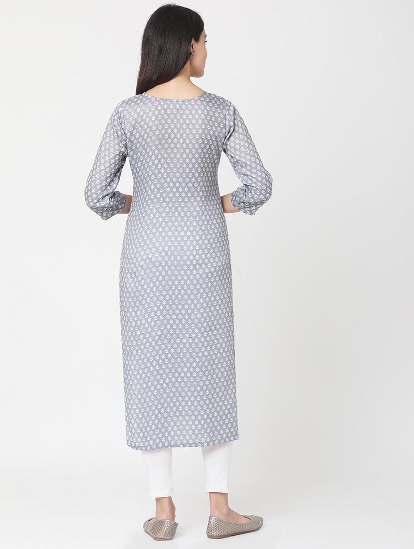 printed straight kurta - 17399042 - Zoom Image - 3
