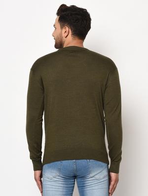 olive green self design pullover - 17399352 - Standard Image - 3