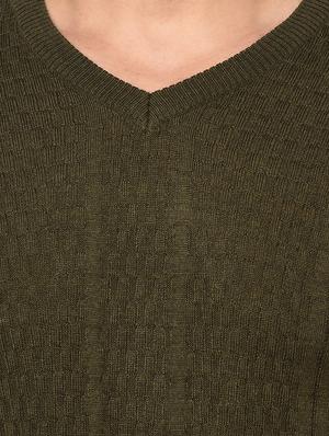 olive green self design pullover - 17399352 - Standard Image - 5