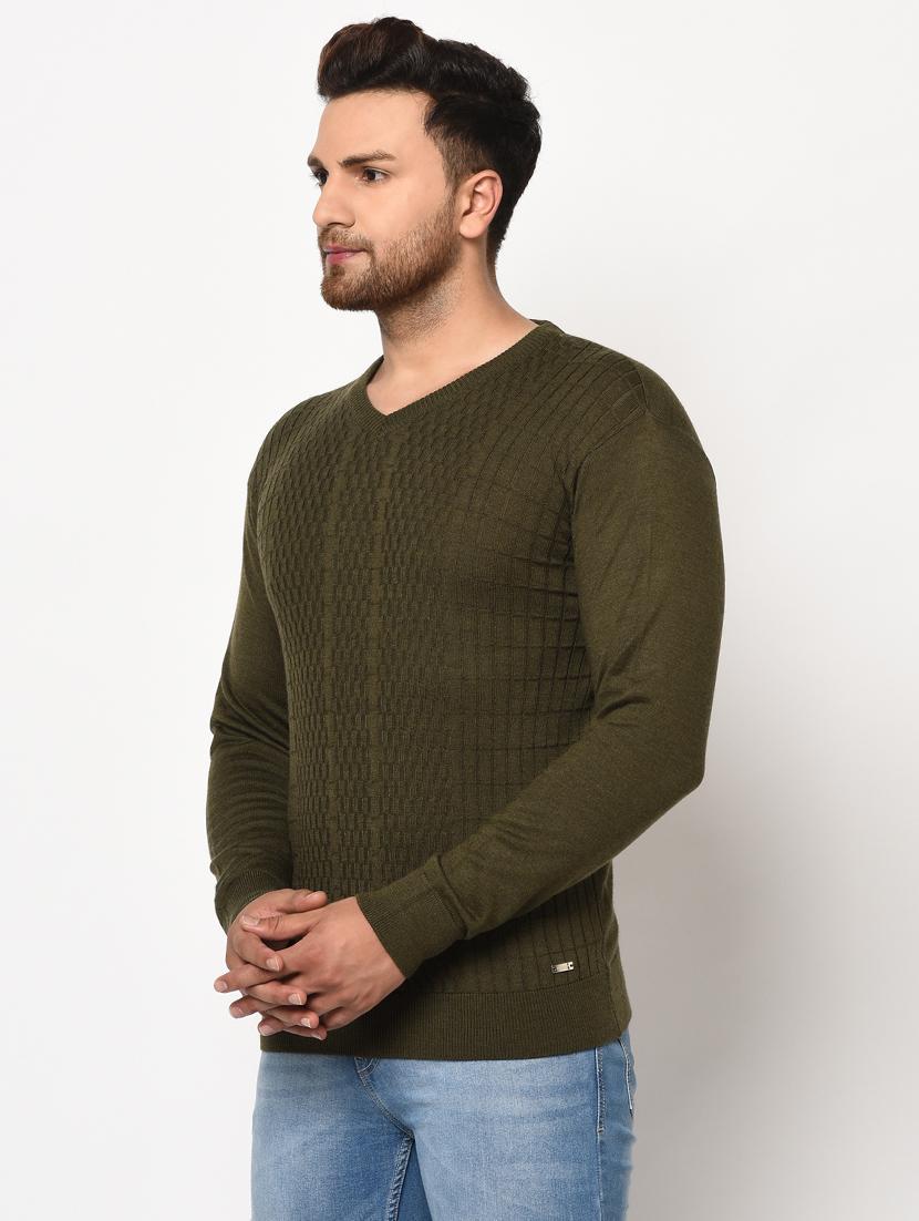 olive green self design pullover - 17399352 - Zoom Image - 2