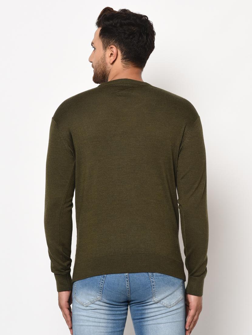 olive green self design pullover - 17399352 - Zoom Image - 3