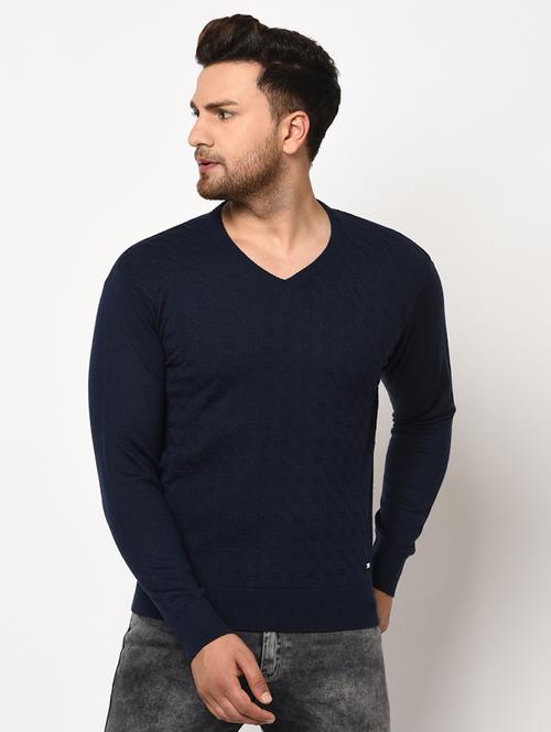 navy blue self design pullover - 17399358 - Standard Image - 1