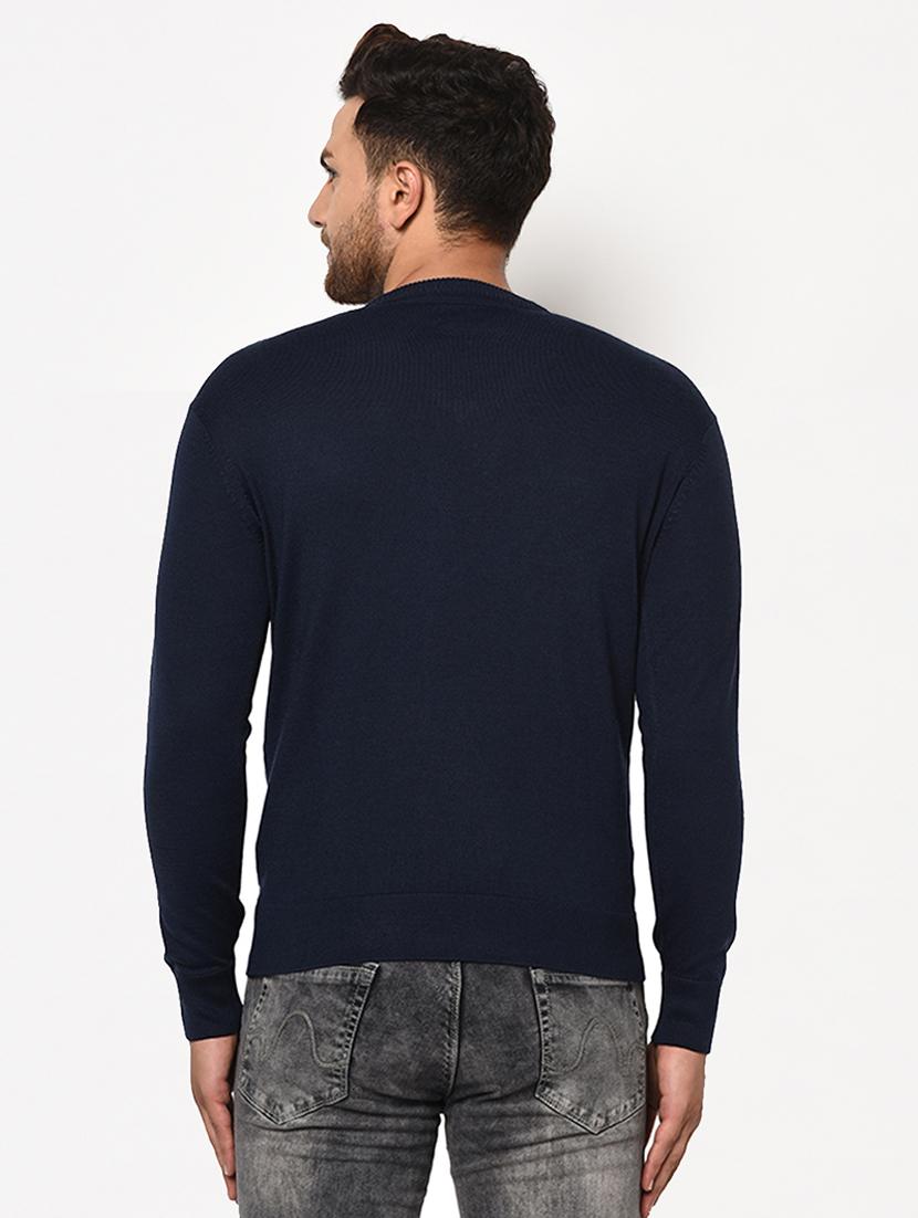 navy blue self design pullover - 17399358 - Zoom Image - 3