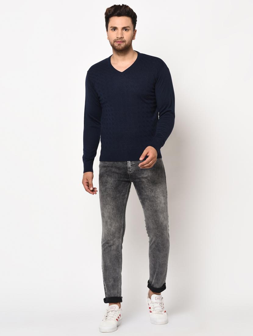 navy blue self design pullover - 17399358 - Zoom Image - 4