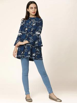 indigo cotton aline kurti - 17399607 - Standard Image - 3