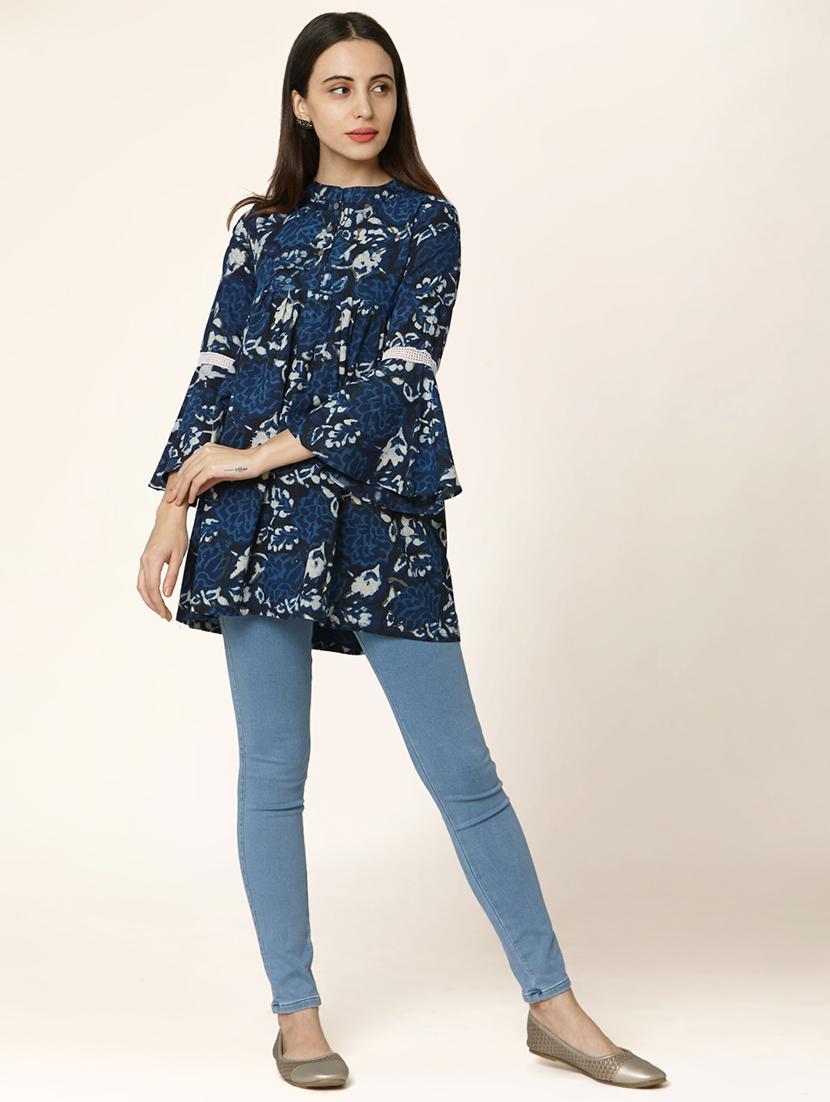 indigo cotton aline kurti - 17399607 - Zoom Image - 3