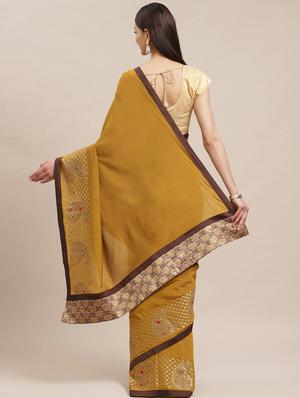 mustard georgette embroidered saree with blouse - 17399630 - Standard Image - 2