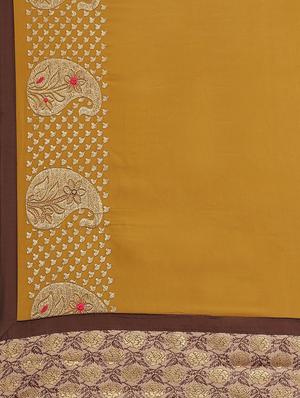 mustard georgette embroidered saree with blouse - 17399630 - Standard Image - 4