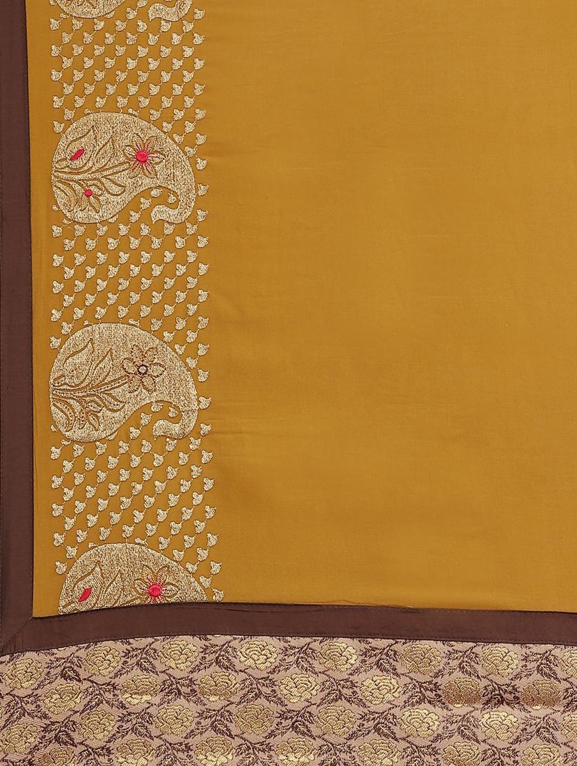 mustard georgette embroidered saree with blouse - 17399630 - Zoom Image - 4