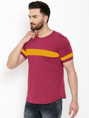 maroon color block cut & sew t-shirt - 17399819 - Standard Image - 2