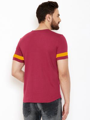 maroon color block cut & sew t-shirt - 17399819 - Standard Image - 3