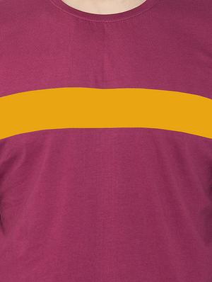 maroon color block cut & sew t-shirt - 17399819 - Standard Image - 5
