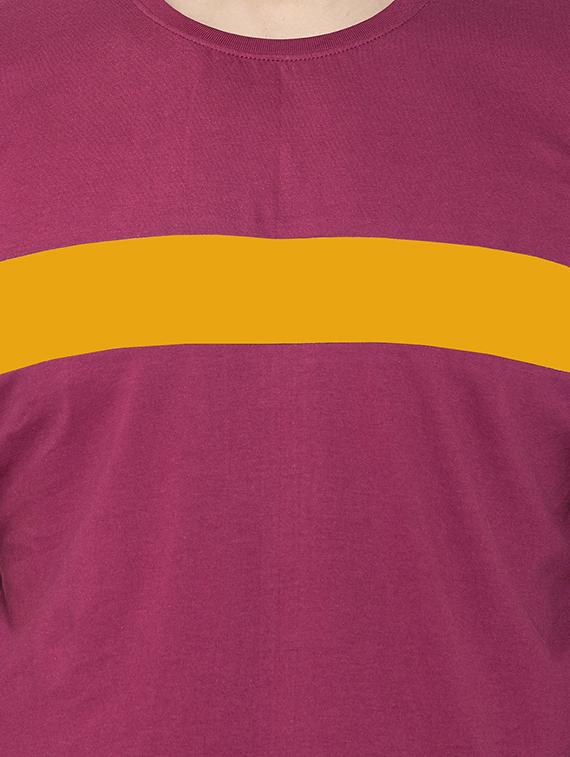 maroon color block cut & sew t-shirt - 17399819 - Zoom Image - 5