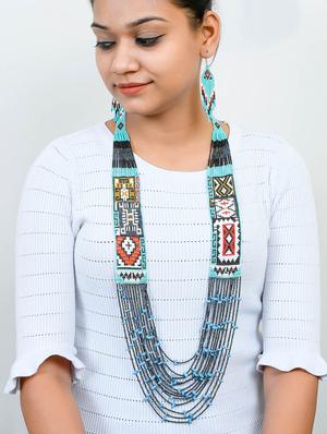 blue brass long necklace - 17400511 - Standard Image - 6