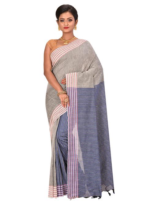 stripes bordered handloom saree with blouse - 17400539 - Standard Image - 1