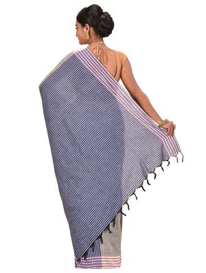 stripes bordered handloom saree with blouse - 17400539 - Standard Image - 2