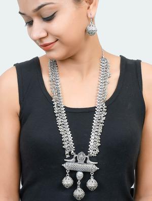 silver brass long necklace - 17400661 - Standard Image - 6