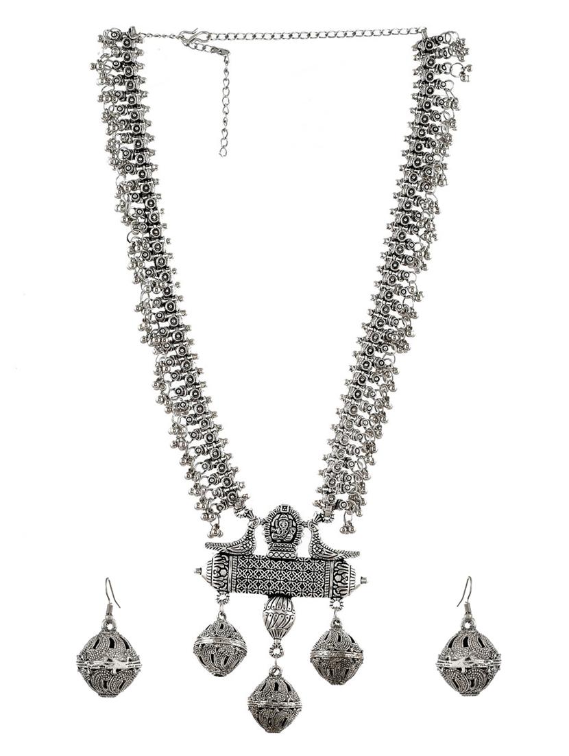 silver brass long necklace - 17400661 - Zoom Image - 2