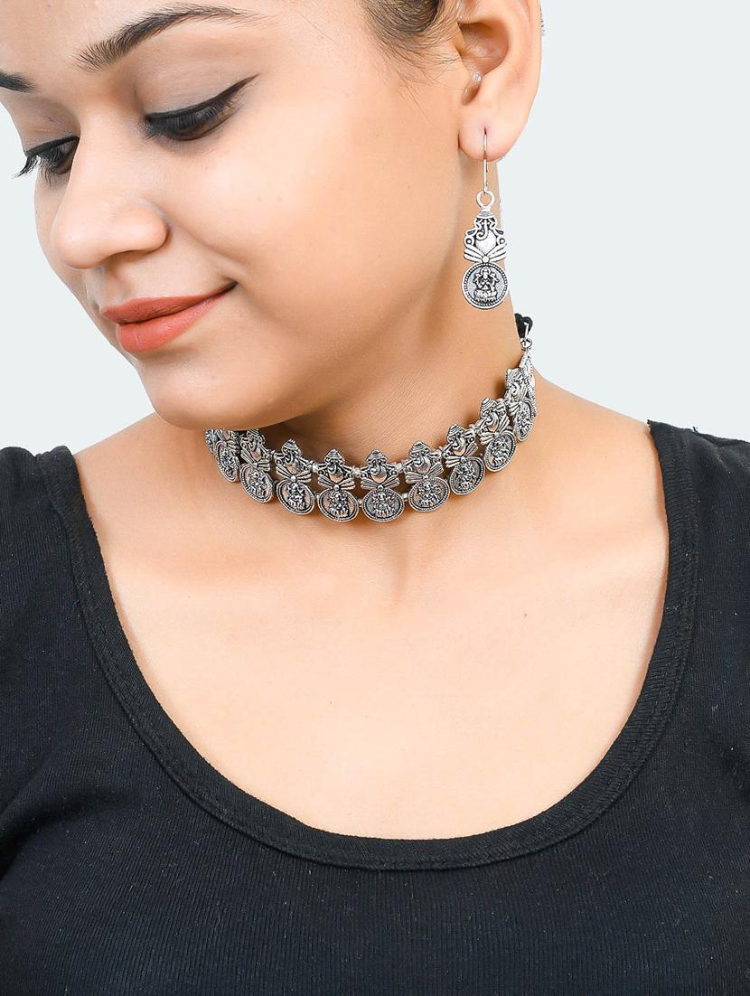 silver brass choker necklace - 17400662 - Zoom Image - 6