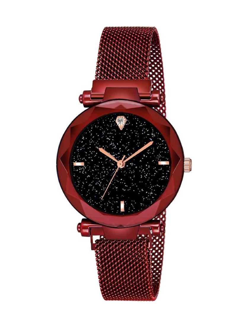 bolun new exclusive choice sparkling dial diamond cut red magnetic strap analog watch - 17400760 - Zoom Image - 1